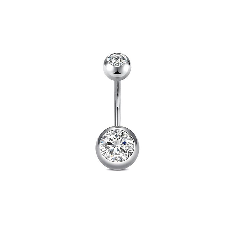 Stainless Steel Navel Combination Butterfly Zircon Decoration Belly Stud Earrings - Silver Double Diamond MegaBDM