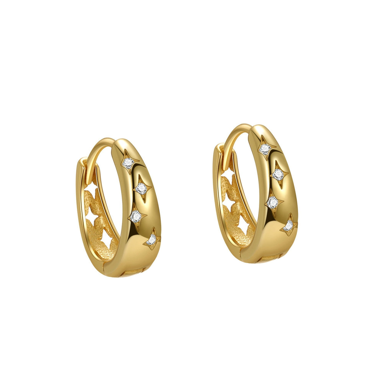 Women's Sterling Sier Zircon Fashion Ear Punk Earrings - Erh272 Gold Plated / 925 Silver MegaBDM