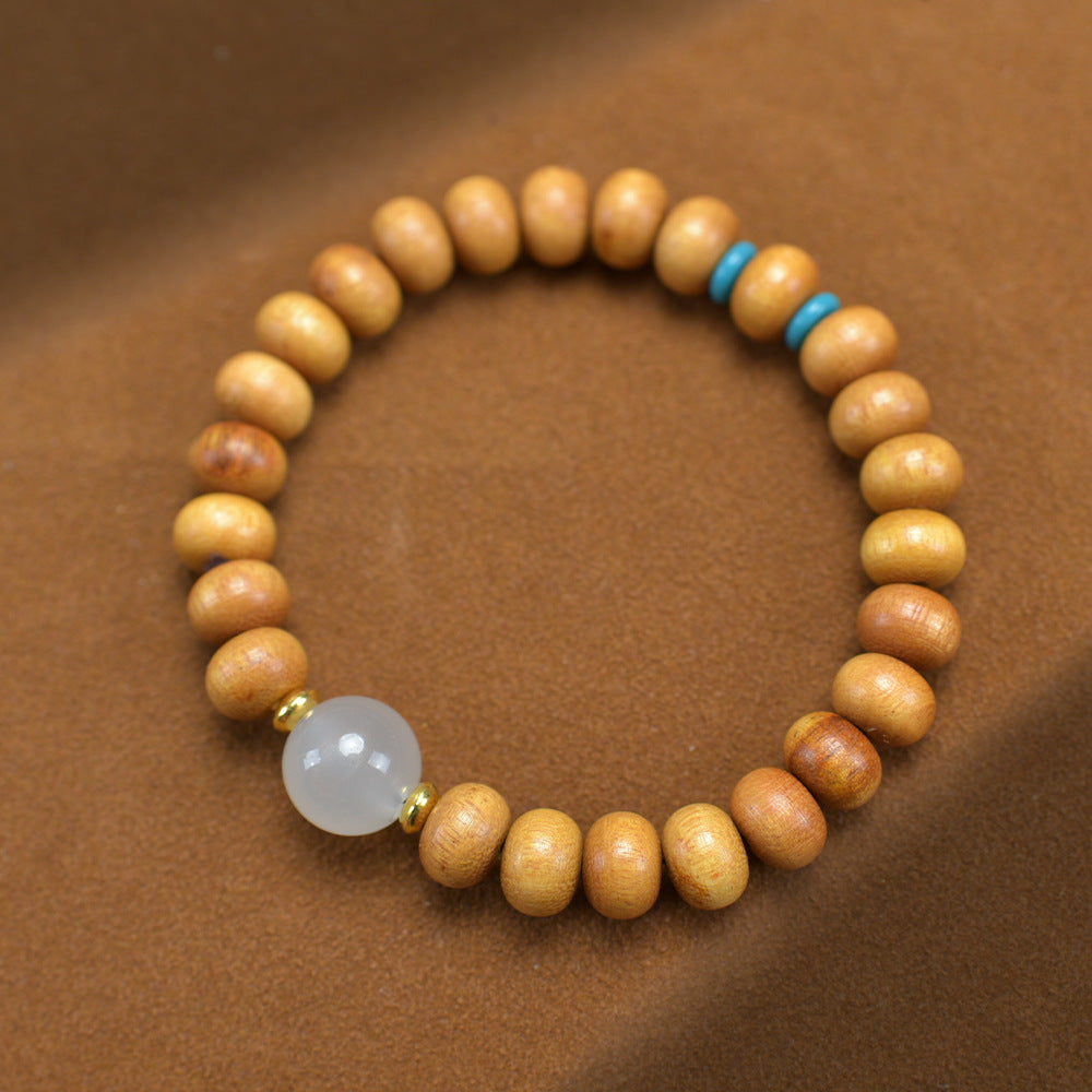 Men's Abacus Beads Night Moonstone Jade Sandalwood Bracelet - Golden Tan [Abacus Beads Luminous Stone] about 10mm / Standard MegaBDM