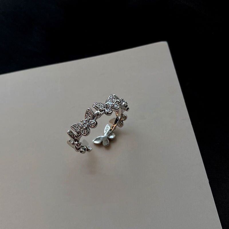 Women's Shining Diamond Snake-shaped Sier Open Advanced Texture Simple Trendy Cool Ring - 36# Open Ring-Regular-Silver-Butterfly MegaBDM