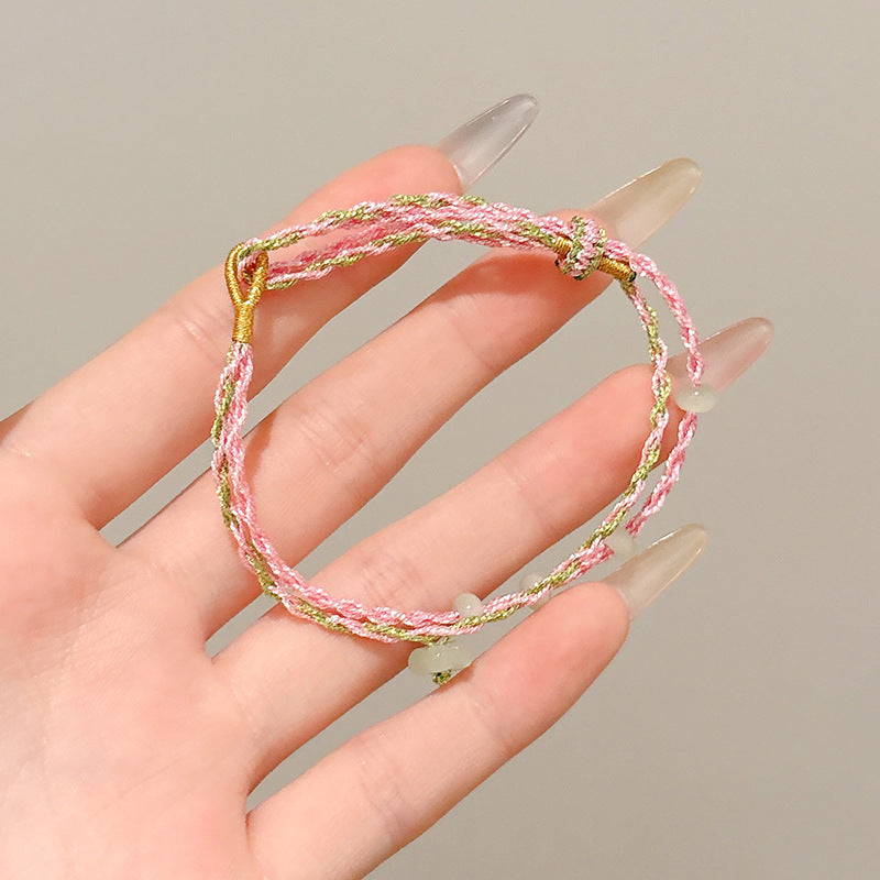 Small Gift Tassel Adjustable Red Rope Dragon Boat Festival Bracelet - 77# Pink Flowing Bead Flower MegaBDM