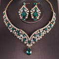 Set Exquisite Rhinestone Suite Party Formal Necklaces - KC Gold White Green MegaBDM