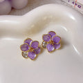 Simple Sweet Flower Temperament Affordable Luxury Fashion Earrings - Purple MegaBDM