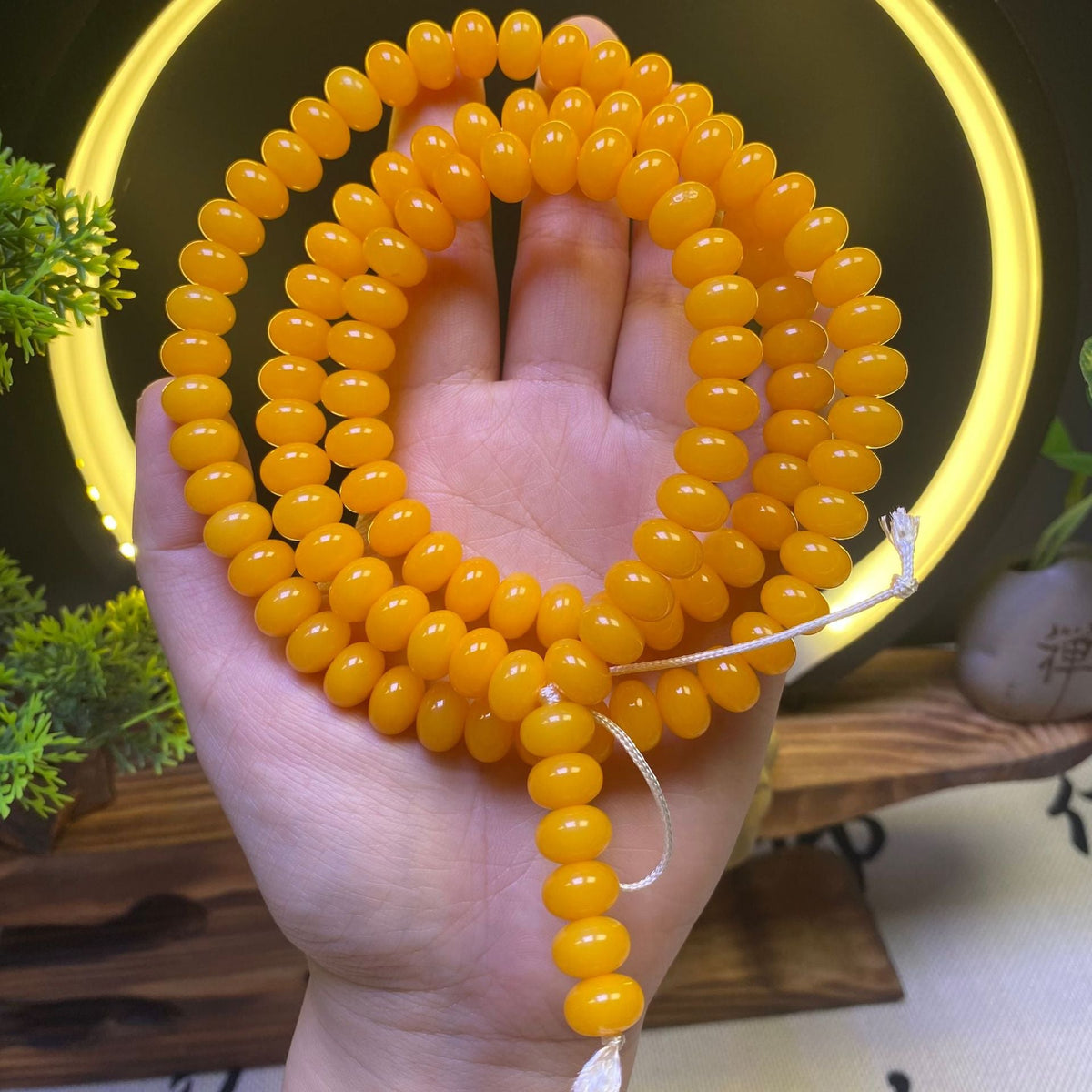 Dyed Grass Green Gray Jade Bodhi Root Beads Bracelets - 7 * 10mm Beeswax Yellow Abacus MegaBDM