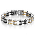 Men's Steel Handmade Motorcycle Punk Bicycle Couple Bracelets - Steel-Gold-Black (21.5cm Long and 1.2 Wide) MegaBDM