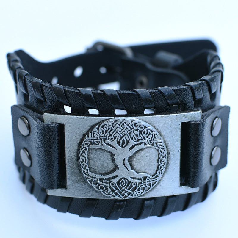 Men's Retro Viking Totem Leather Wolf Head Bear Claw Gossip Lucky Bracelet - 11 MegaBDM