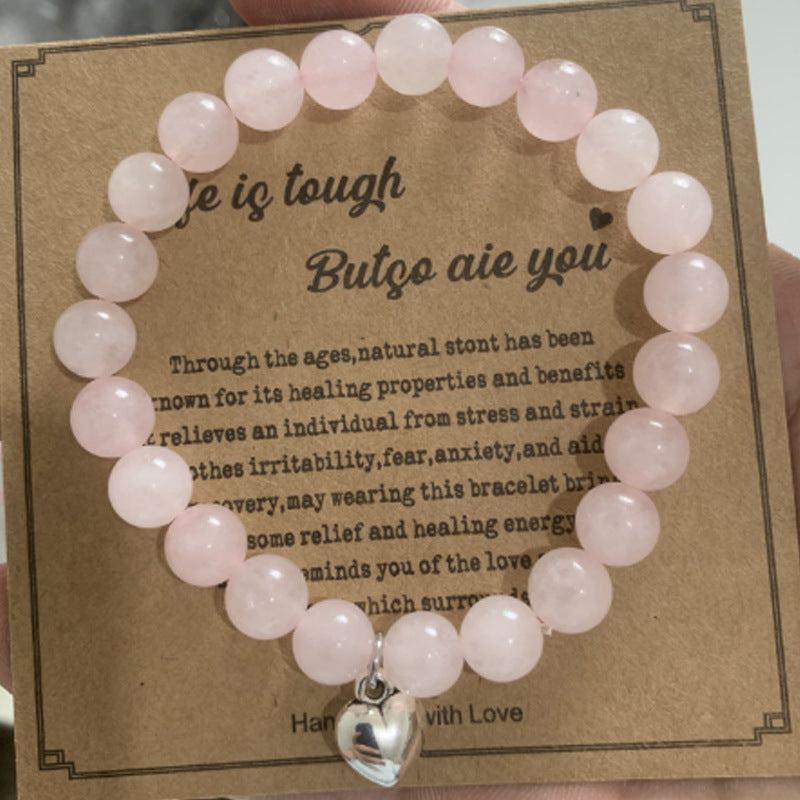 Women's & Men's Pink Zebra Beads Holiday Gift Friendship Bracelets - 04 Pink Crystal with Card MegaBDM