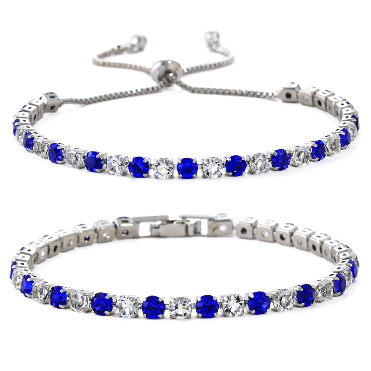 Women's Fashion Color Zircon High-grade Light Luxury Tennis Bracelet - Pulling Rope Buckle-Blue and White MegaBDM