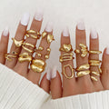 Women's Exaggerated Personalized Gold Irregular Oval Heart-shaped Open Rings - 16-Piece Set HS2099-11 MegaBDM