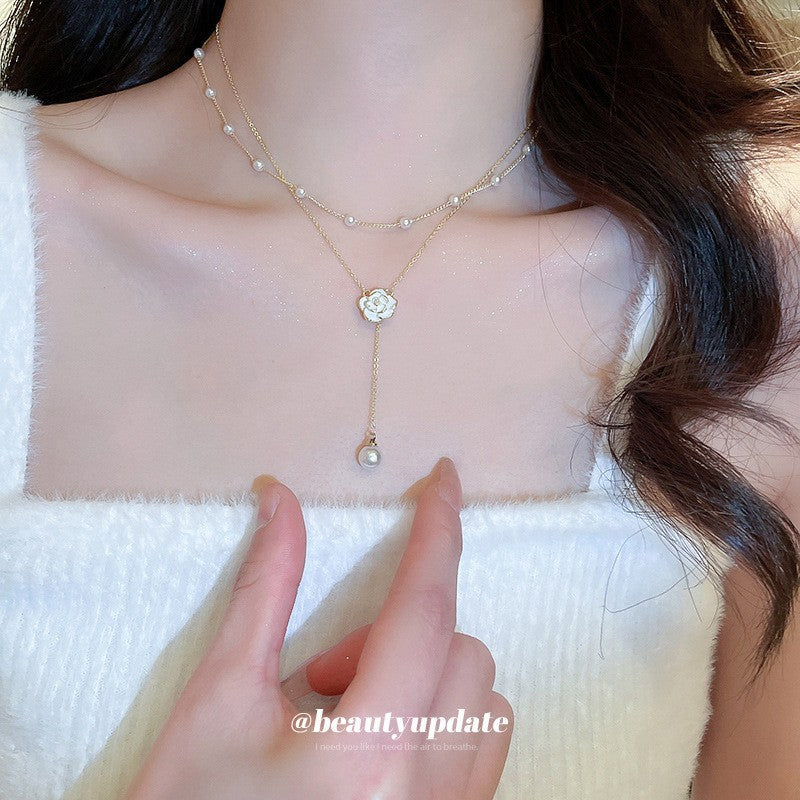 Women's Bow Tie Pearl Elegant High-grade Clavicle Chain Necklaces - 29# Necklace-Golden-Flowers (Double Layer) MegaBDM