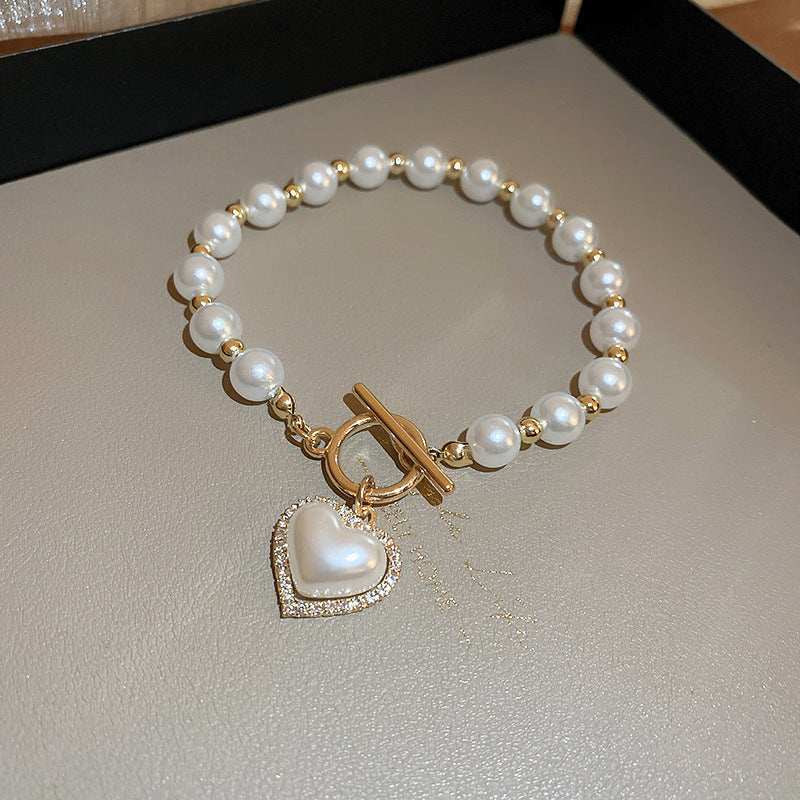 French Retro Smiley Face Bamboo Artificial Jade Personality Trendy Light Bracelets - 28# Bracelet-Golden-White Heart MegaBDM
