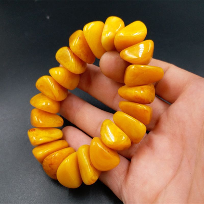 Beeswax Yellow Chicken Grease Color Barrel Beads Round Bracelet - Old Beeswax Bracelet MegaBDM