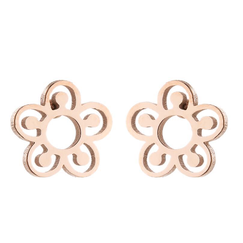 Lotus Ear Bone Hollow Origami Stainless Stud Earrings - 308 Rose MegaBDM