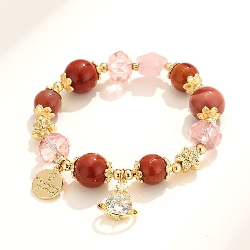 Amethyst Family Crystal Female High Sense Niche Bracelets - Peach Oolong Dark Brown Starry Sky Bracelet MegaBDM