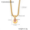 Zircon Titanium Steel Gold Plated Geometric Necklace - P1841-Gold October Pink Zirconium MegaBDM
