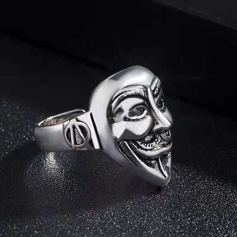 Women's & Men's Punk Heavy Wide Face Abstract Art Open Distressed Street Tide Ring - Avengers 22 / Adjustable Opening MegaBDM