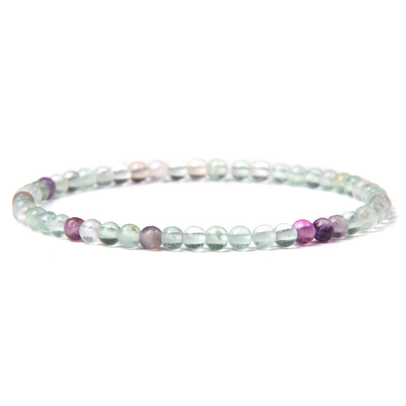 Crystal Agate Round Beads Aquamarine Tourmaline Yellow Tower Energy Beaded Bracelets - Fluorite / 19cm MegaBDM