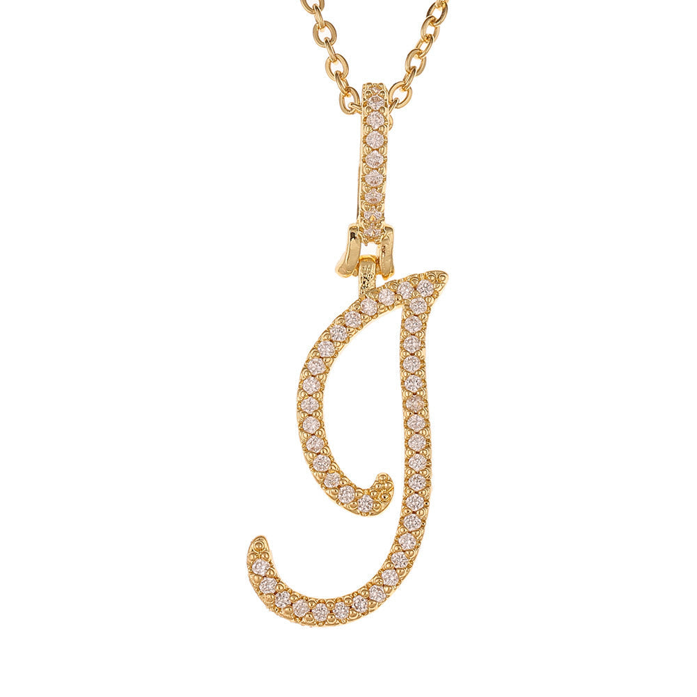 Women's & Men's Micro Inlaid Zircon Grass English Letter Pendants - I (Including Chain) Gold MegaBDM