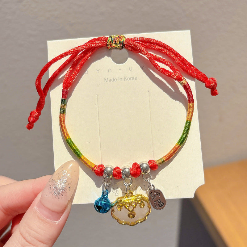 Small Gift Tassel Adjustable Red Rope Dragon Boat Festival Bracelet - 64# Tag bell white jade‑colored safety lock colorful carrying strap MegaBDM