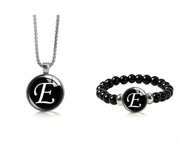 Women's Fashionable Black Time Stone With English Letters Necklace - E MegaBDM