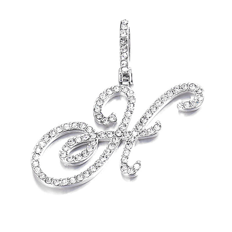 Women's & Men's Micro Inlaid Zircon Grass English Letter Pendants - H (Including Chain) Silver MegaBDM