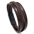 Men's Popular Ornament Simple Woven Leather Magnetic Bracelets - Black Alloy Buckle Brown Leather MegaBDM