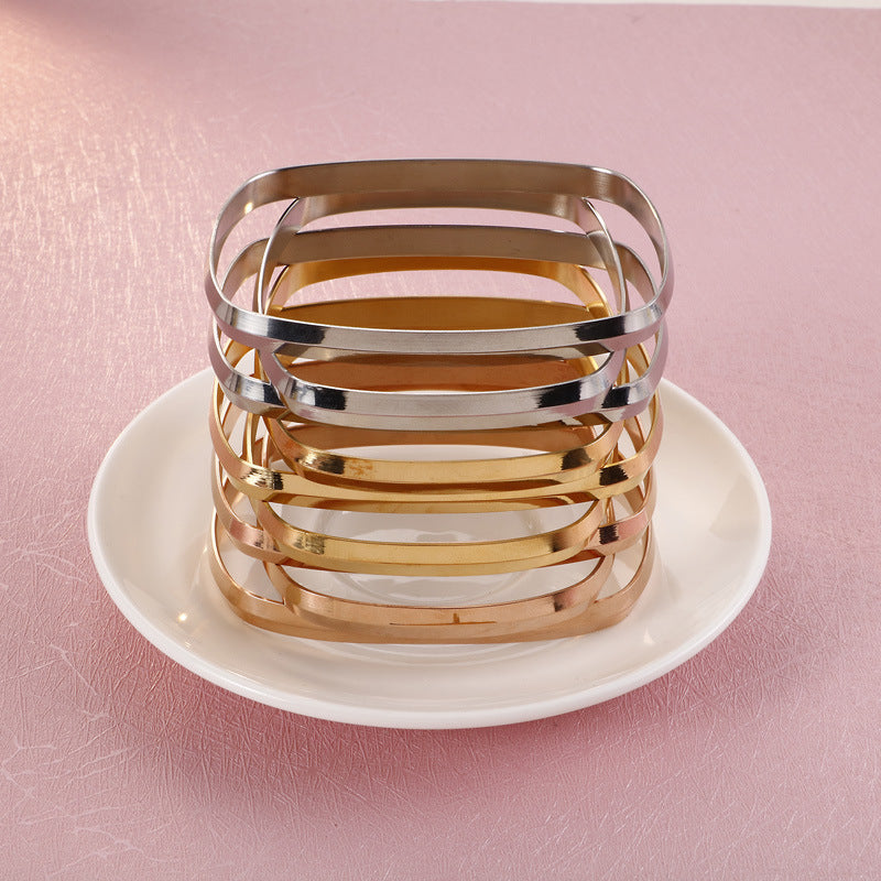 Women's Fashion Titanium Steel Small Square Gold Bracelets MegaBDM