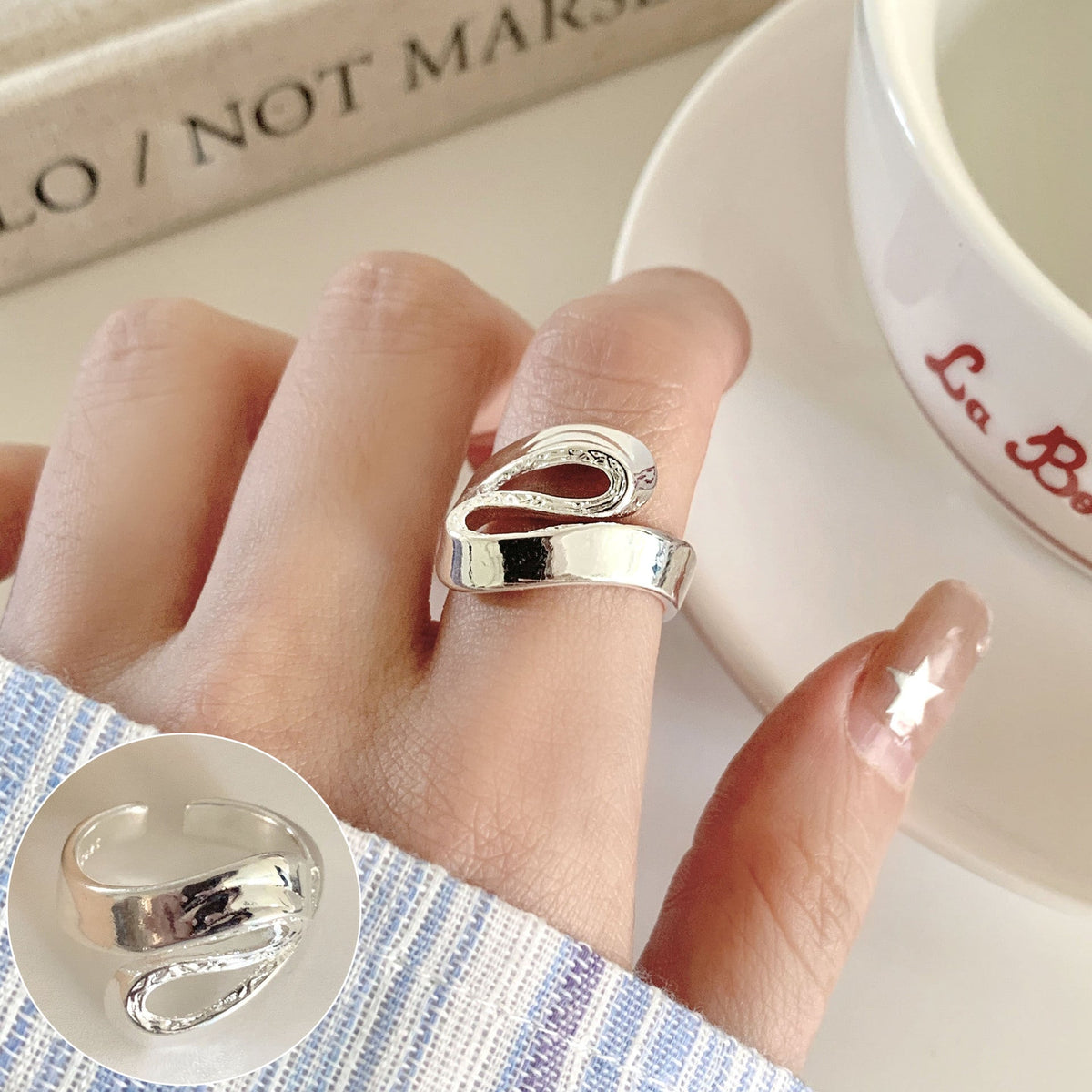 Women's Geometric Fashion Twisted Open-end Personality Hip Rings - JZ7985 / Adjustable Opening MegaBDM