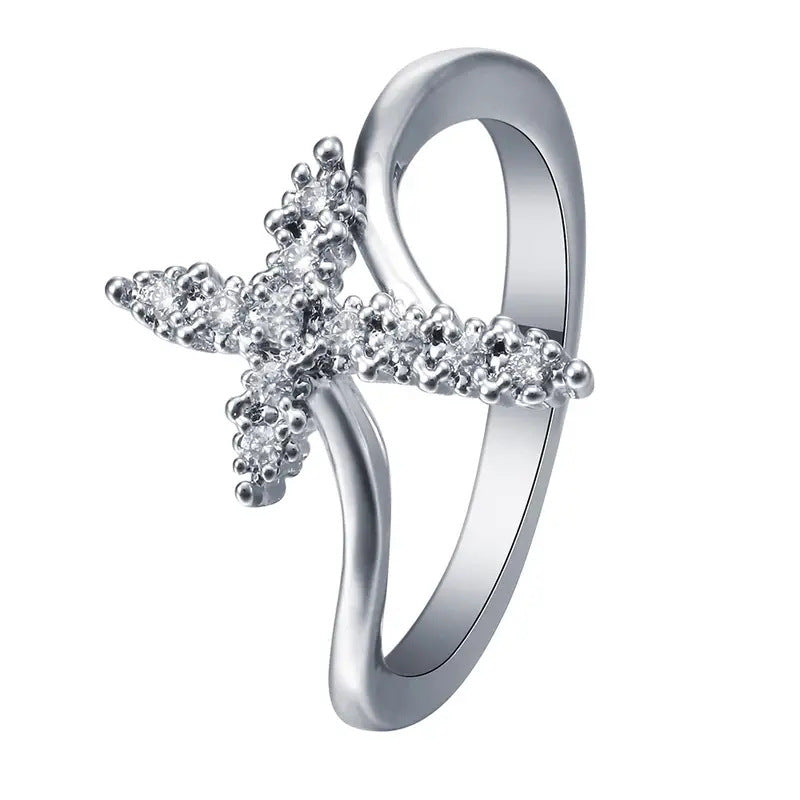 Shi Inlaid Zircon Geometric Engagement Wedding Creative Ring - H284 White Gold Color / No. 8 MegaBDM