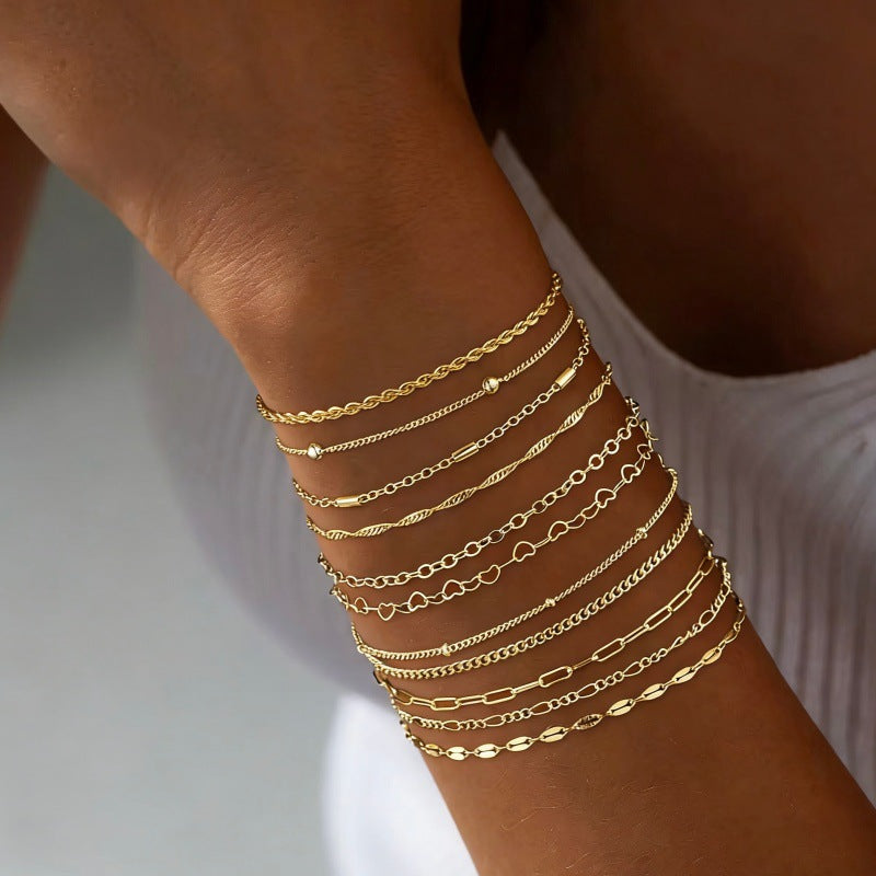 Women's Hand Style Metal Chain Irregular With Bracelet - Gold 11-Piece Set MegaBDM