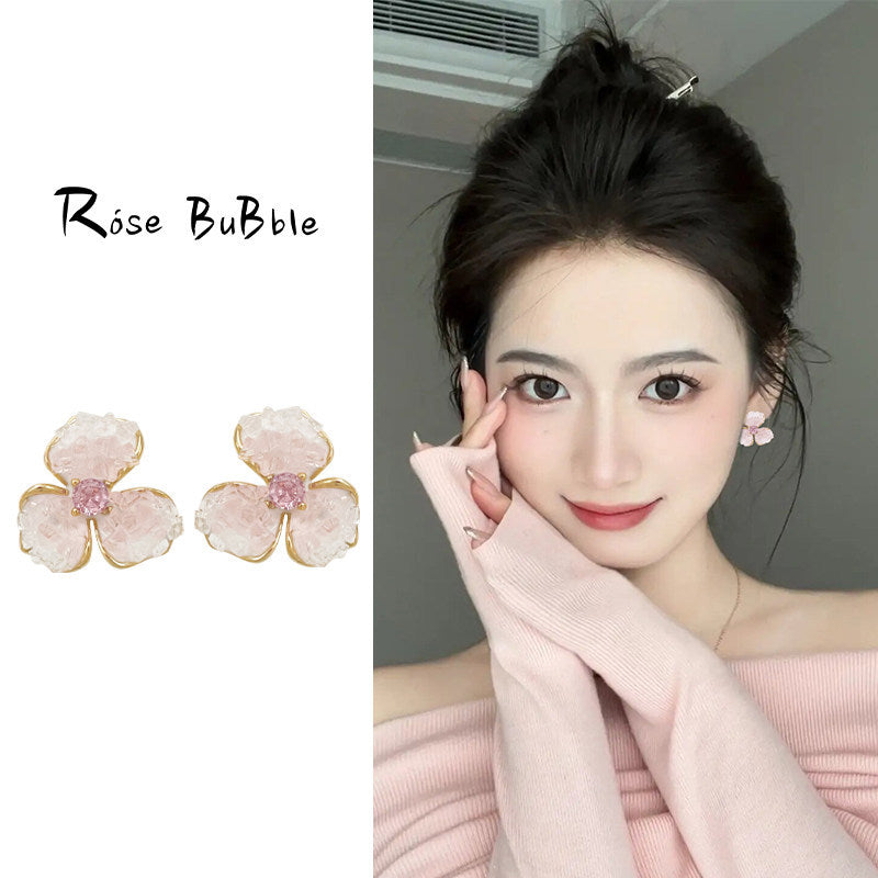 Women's Pink Gradient Crystal Flower High-grade Simple Earrings MegaBDM