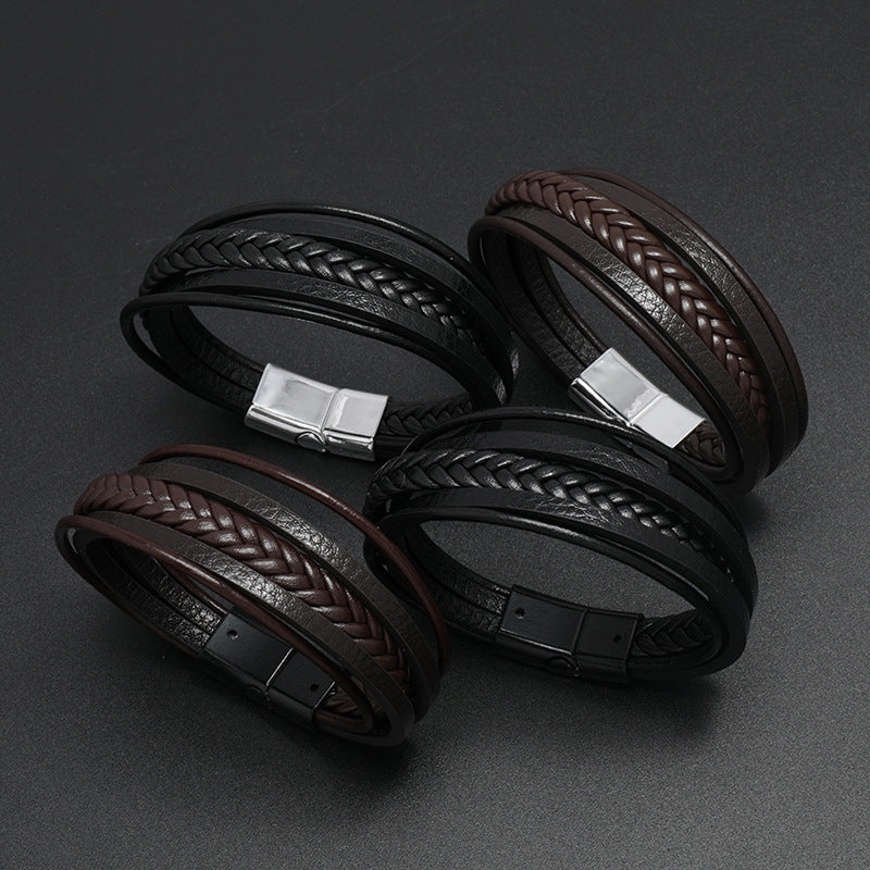 Men's Popular Ornament Simple Woven Leather Magnetic Bracelets MegaBDM