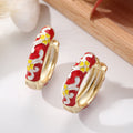 Ear Clip Colorful Flower Dripping Oil Earrings - Yellow flowers in red MegaBDM