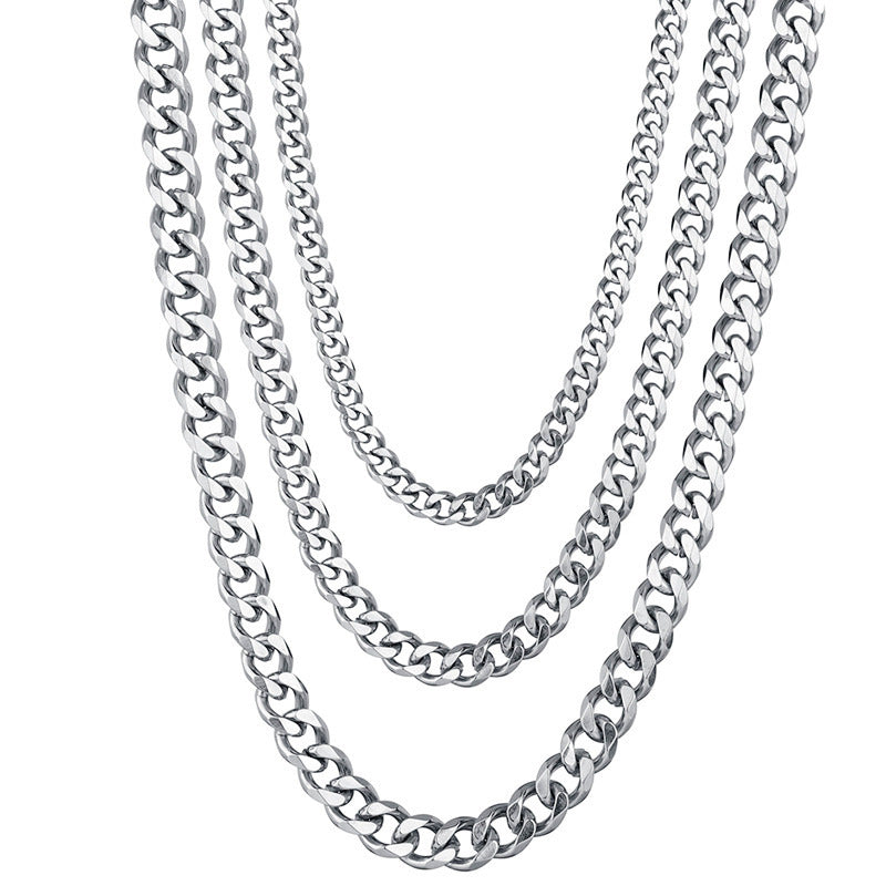 Men's Stainless Steel Hip Hop Six-sided Grinding Cuban Link Chain Titanium Necklaces - Width 15mm Steel Color / 60cm Titanium Steel MegaBDM
