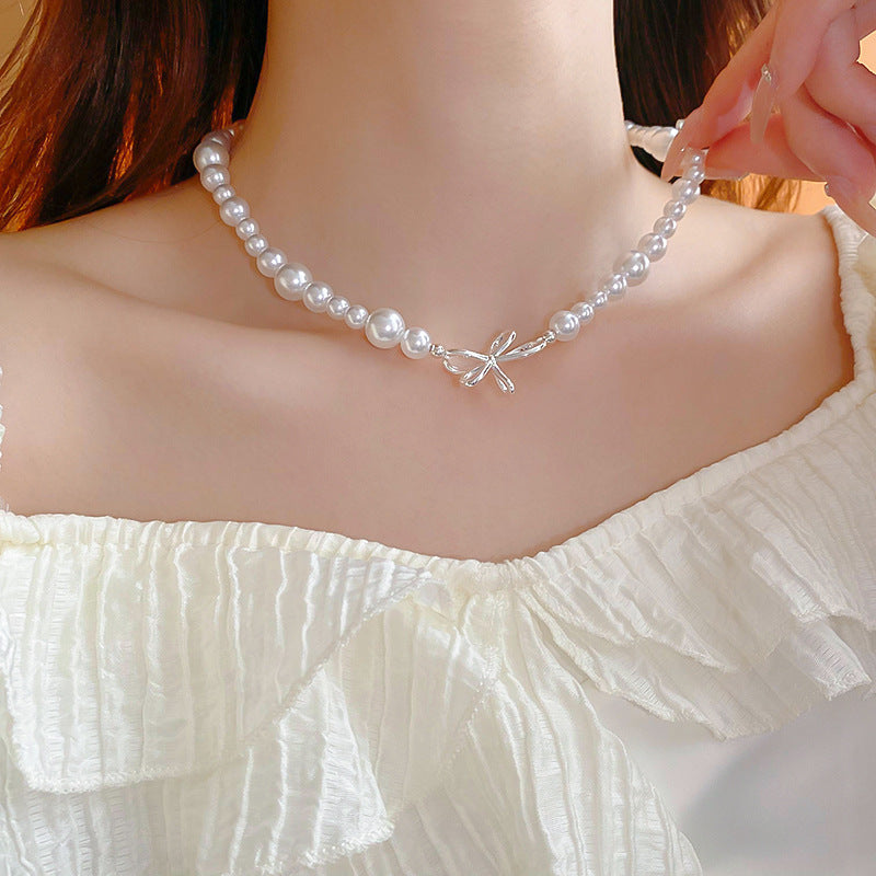 Women's Bow Tie Pearl Elegant High-grade Clavicle Chain Necklaces - 63# Necklace-White MegaBDM