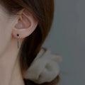 Sier Tassel Light Luxury Minority Square Design High Ear Line - Black / Sterling Silver S999 Material MegaBDM