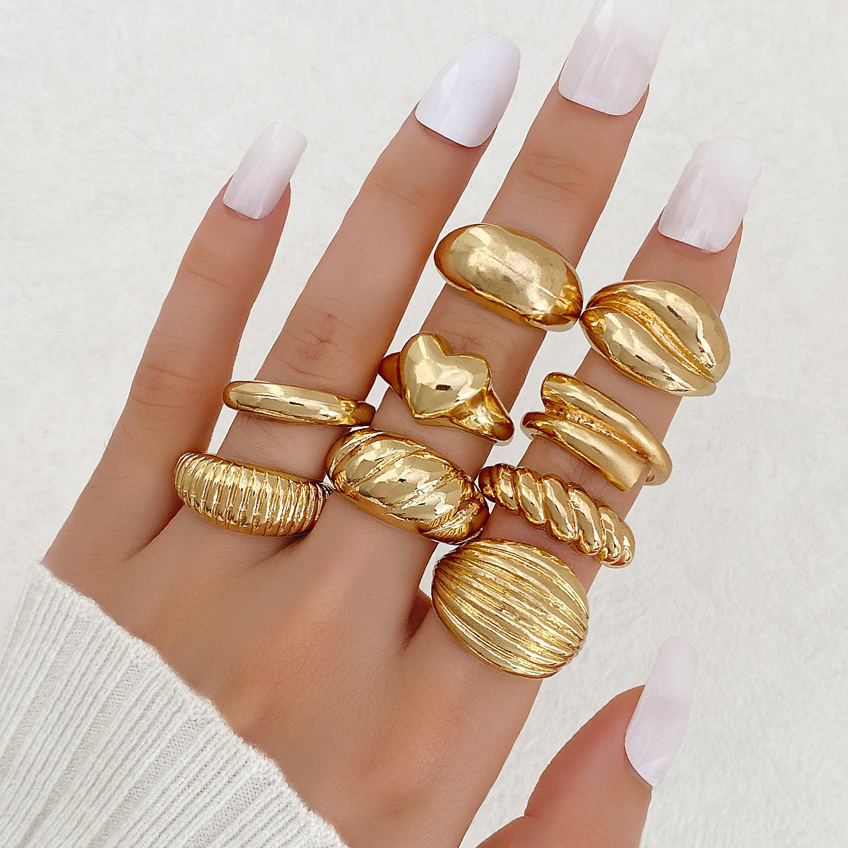 Women's Exaggerated Personalized Gold Irregular Oval Heart-shaped Open Rings - 9-Piece Set HS2099-3 MegaBDM