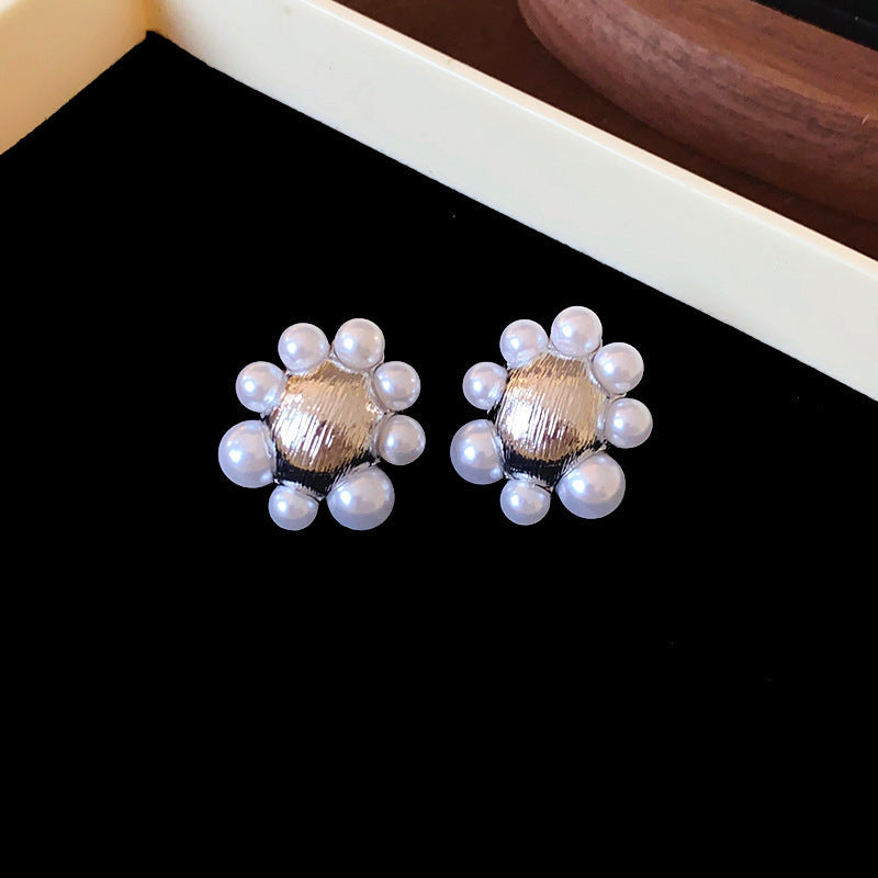 Cheese Pleated Fashionable Casual Style Ear Hook Earrings - 79# Silver Needle-Silver-Flower MegaBDM