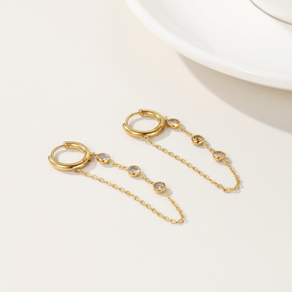 Zircon Tassel Stainless Steel High-grade Light Luxury Earrings MegaBDM