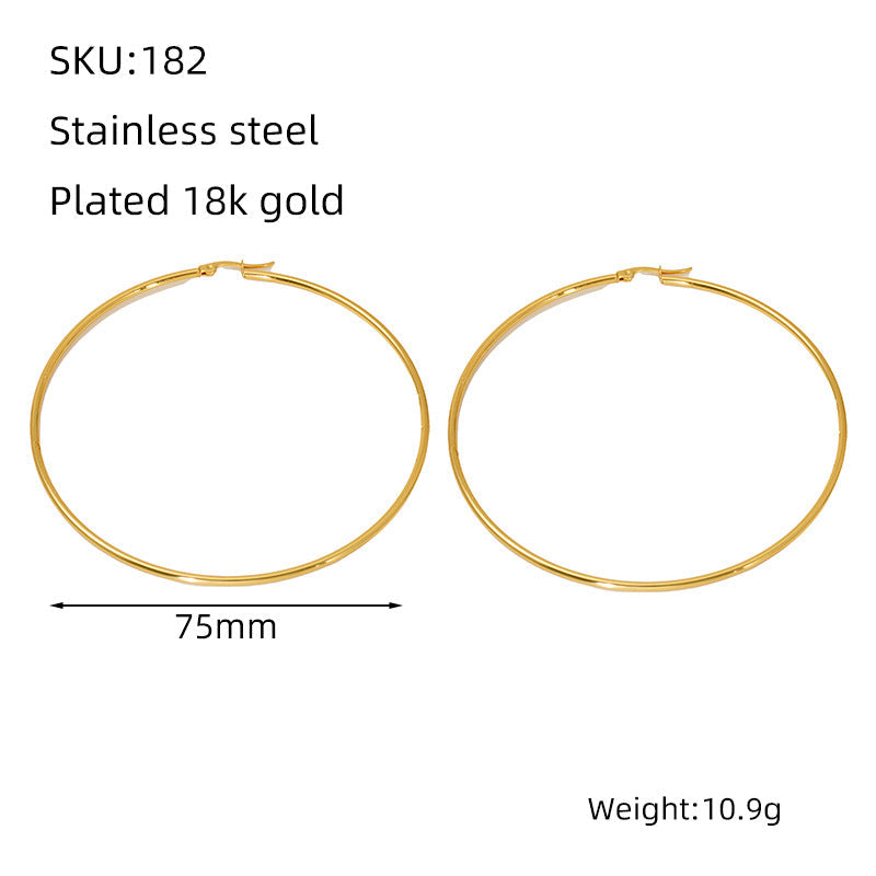 Women's Stainless Steel Round Coil Buckle Plated Fashionable Simple Ear Line - [75mm]] MegaBDM