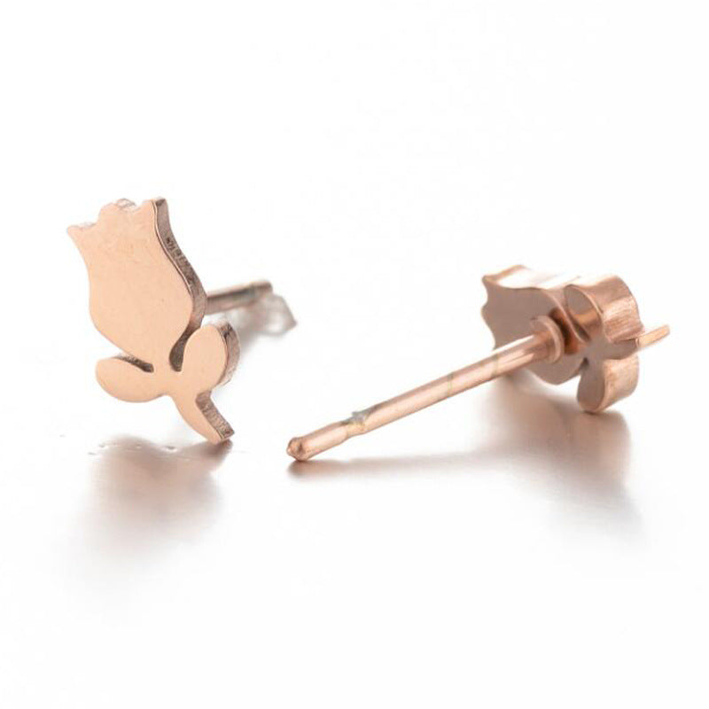 Lotus Ear Bone Hollow Origami Stainless Stud Earrings - 307 Rose MegaBDM