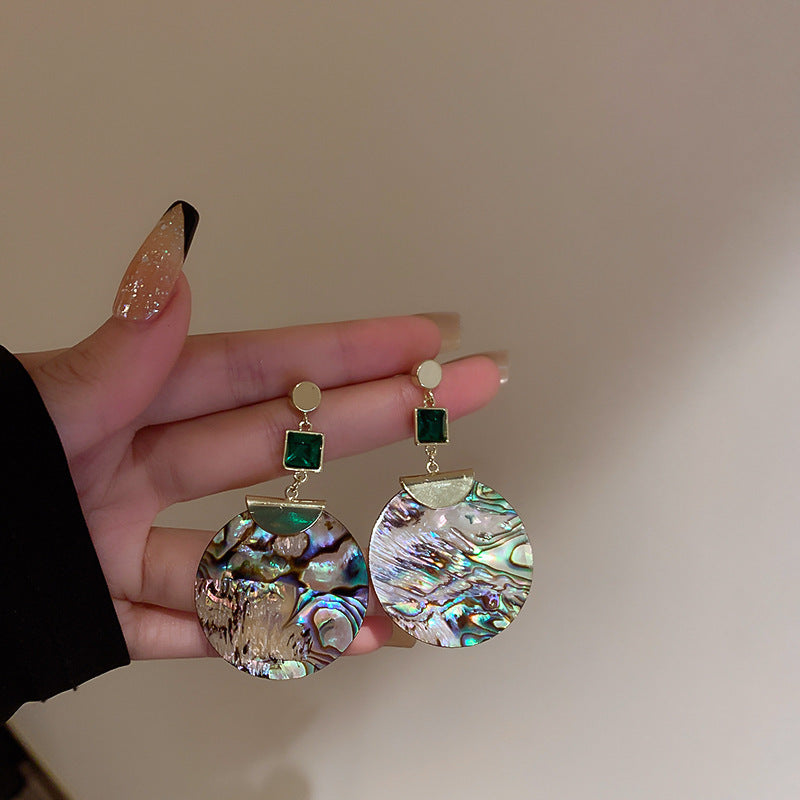 Women's Needle Round Curved Geometric Ear Retro Personalized Temperamental Light Luxury Earrings - 7# Silver Needle-Green MegaBDM