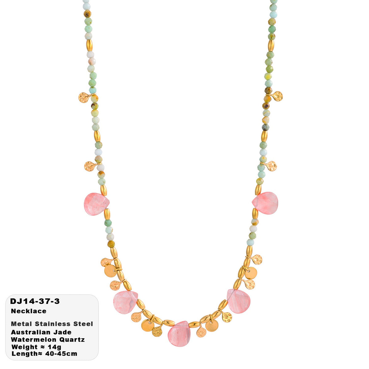 Women's Green Natural Stone Seaside Beach Style Water Necklace - 14-37-3 MegaBDM