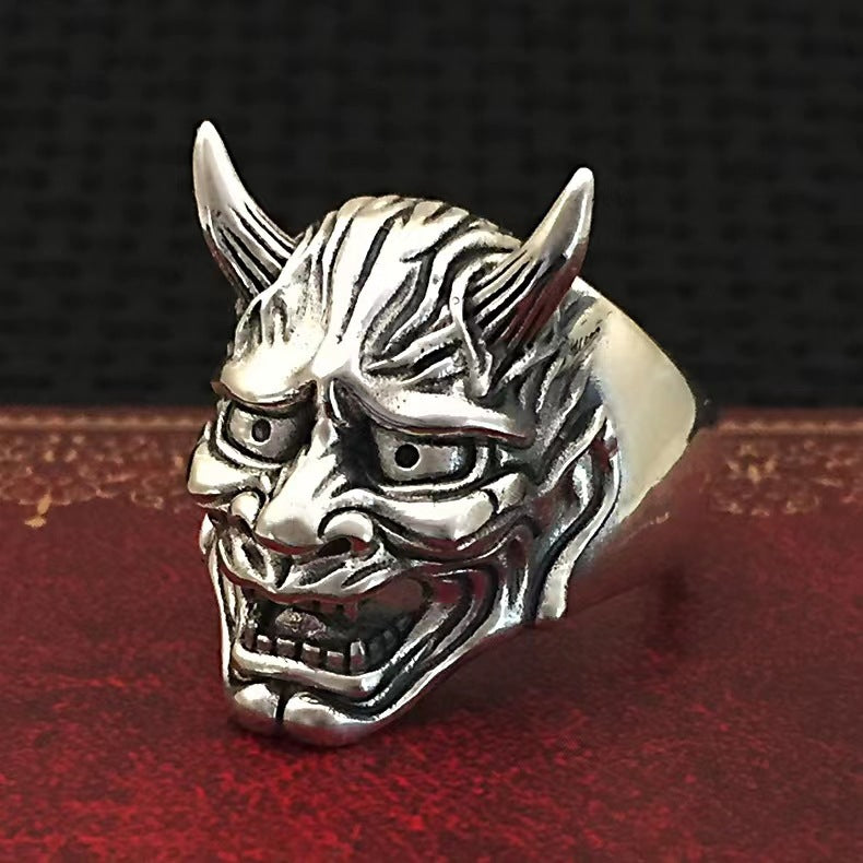 Men's Personality Hipster Fashion Domineering Hip Hop Black Warrior Prajna Mask Rings MegaBDM