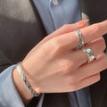Sier Thick Thin Diamond Plaid Open Female Light Luxury Minority Ring MegaBDM