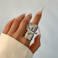 Glossy Surface Female Texture Water Drop Open Egg Face Ring - 07 White K 0778 MegaBDM