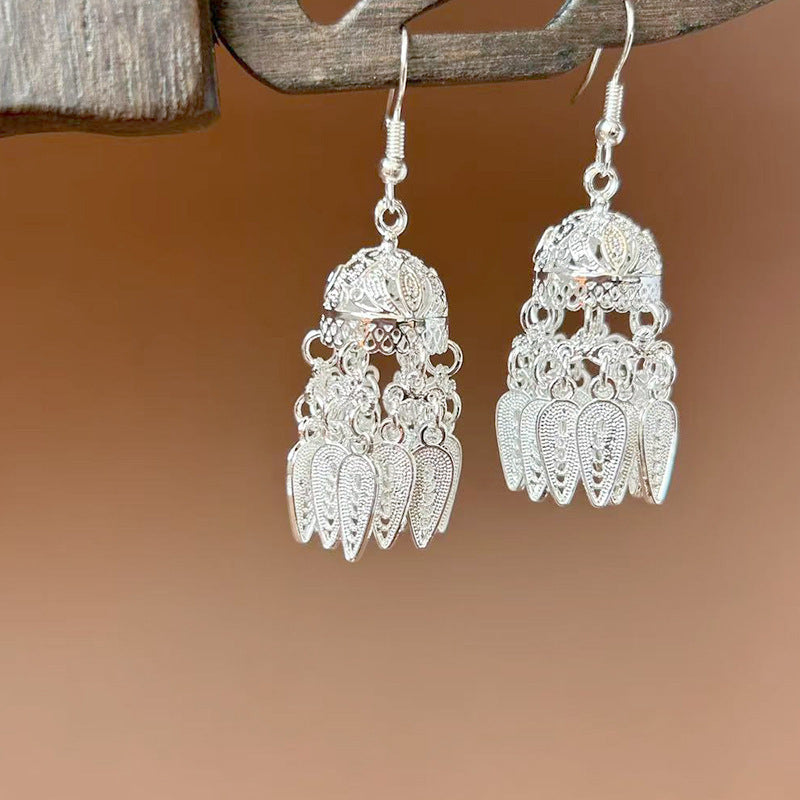 Sier Ethnic Style Peacock Retro Ear Hook Vintage Scenic Spot Earrings - 3073 MegaBDM