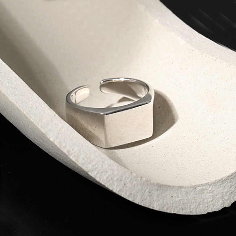 Fashion Geometry Pattern Square Round Smooth Opening Male Rings - White Gold Color Jz02125 MegaBDM