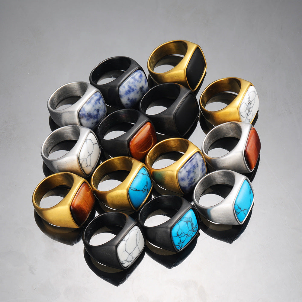 Men's Titanium Steel Retro Trendy Textured Natural Rings MegaBDM