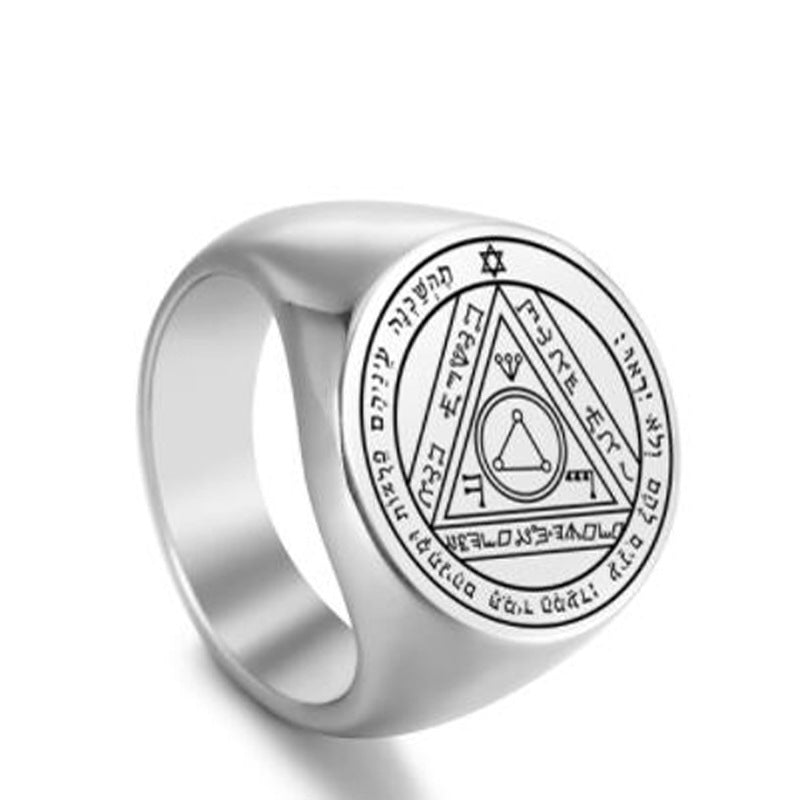 Steel Solomon Seal Jupiter Mars Mercury Moon Ring - 27 / No. 9 MegaBDM